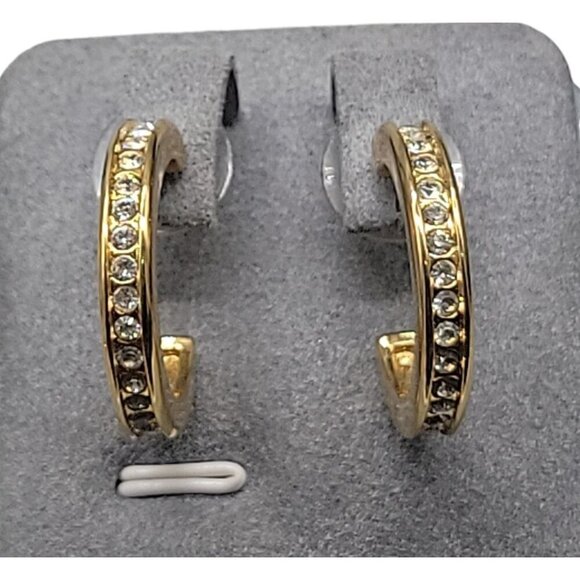 Nolan Miller Crystal Hoop Earrings Gold Plated 7.5" Round China .16" Thick - Picture 1 of 16